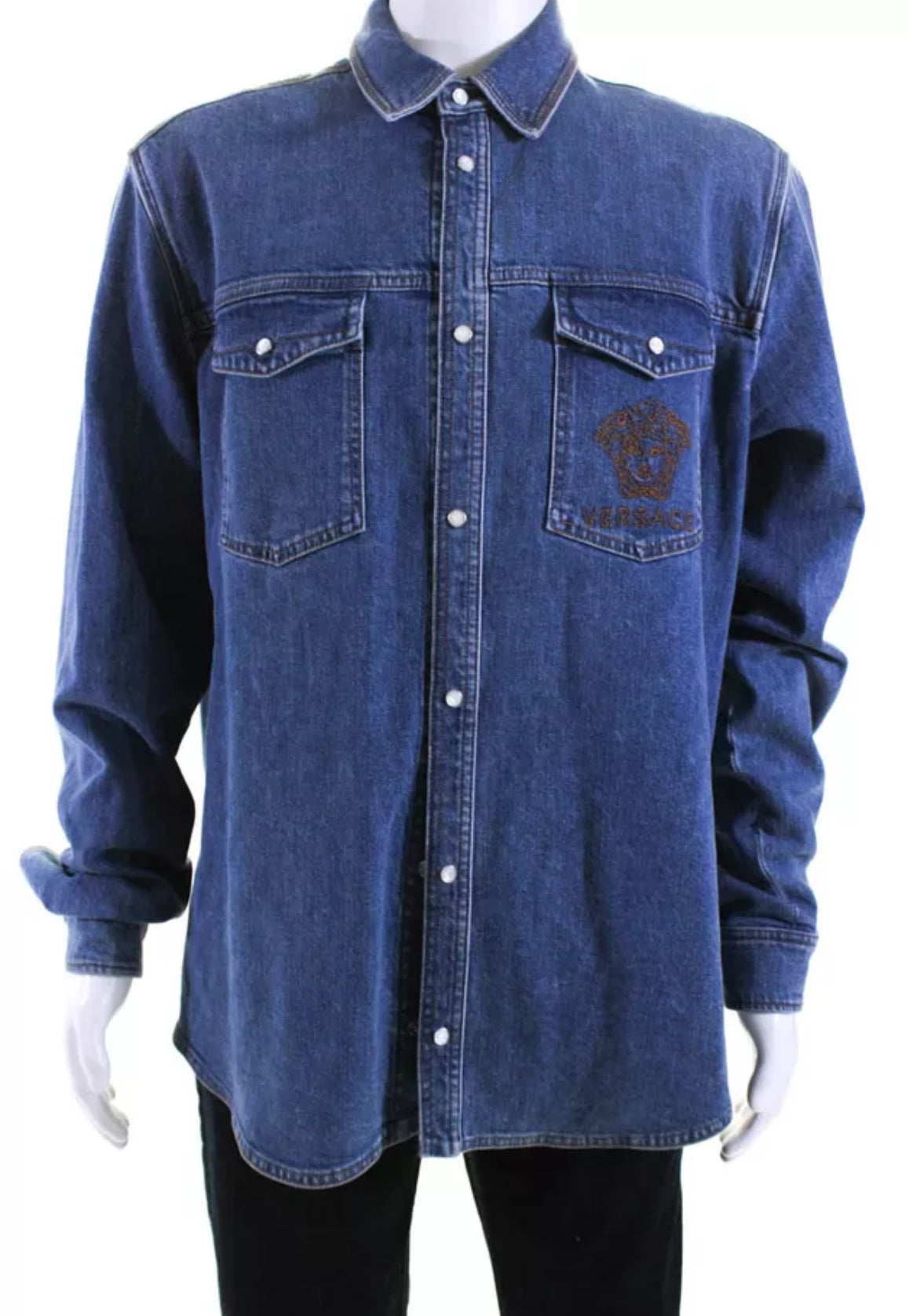 Versace Denim embroidered shirt Sz Large