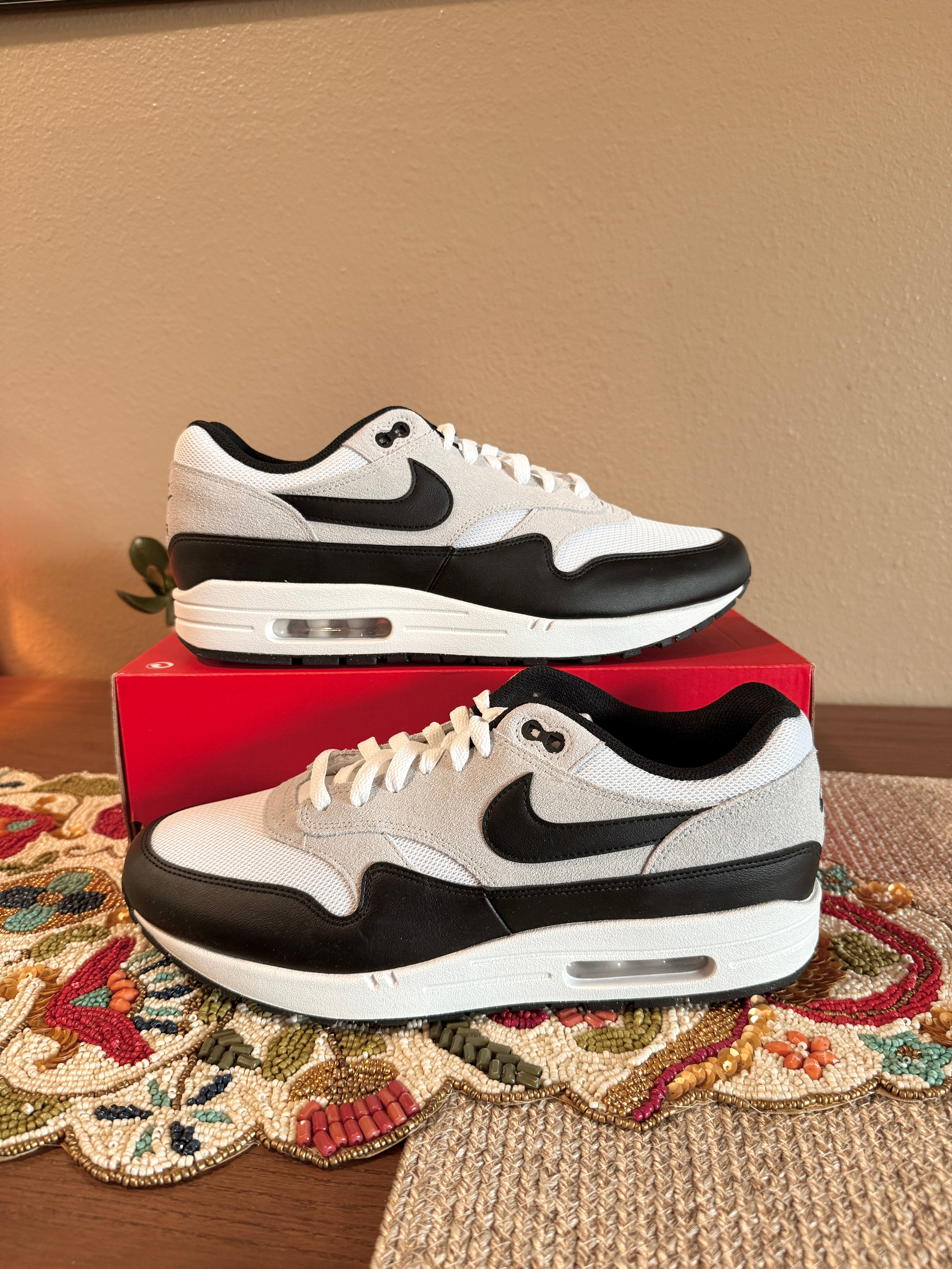Nike Air Max 1 Essential White Pure Platinum Black Size 11.5 MISSING LID