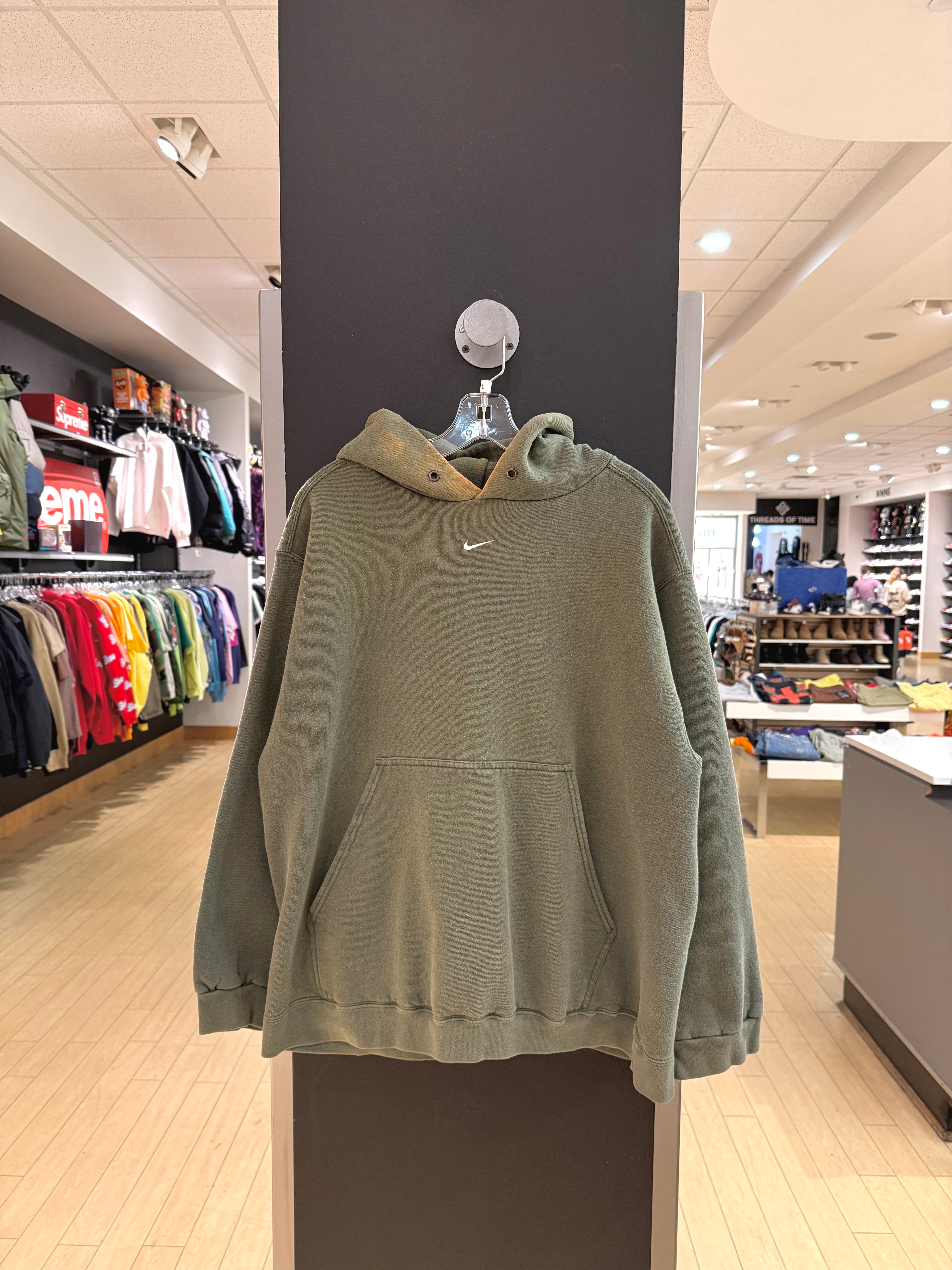 90s Nike Center Swoosh Hoodie Olive Green Sz L