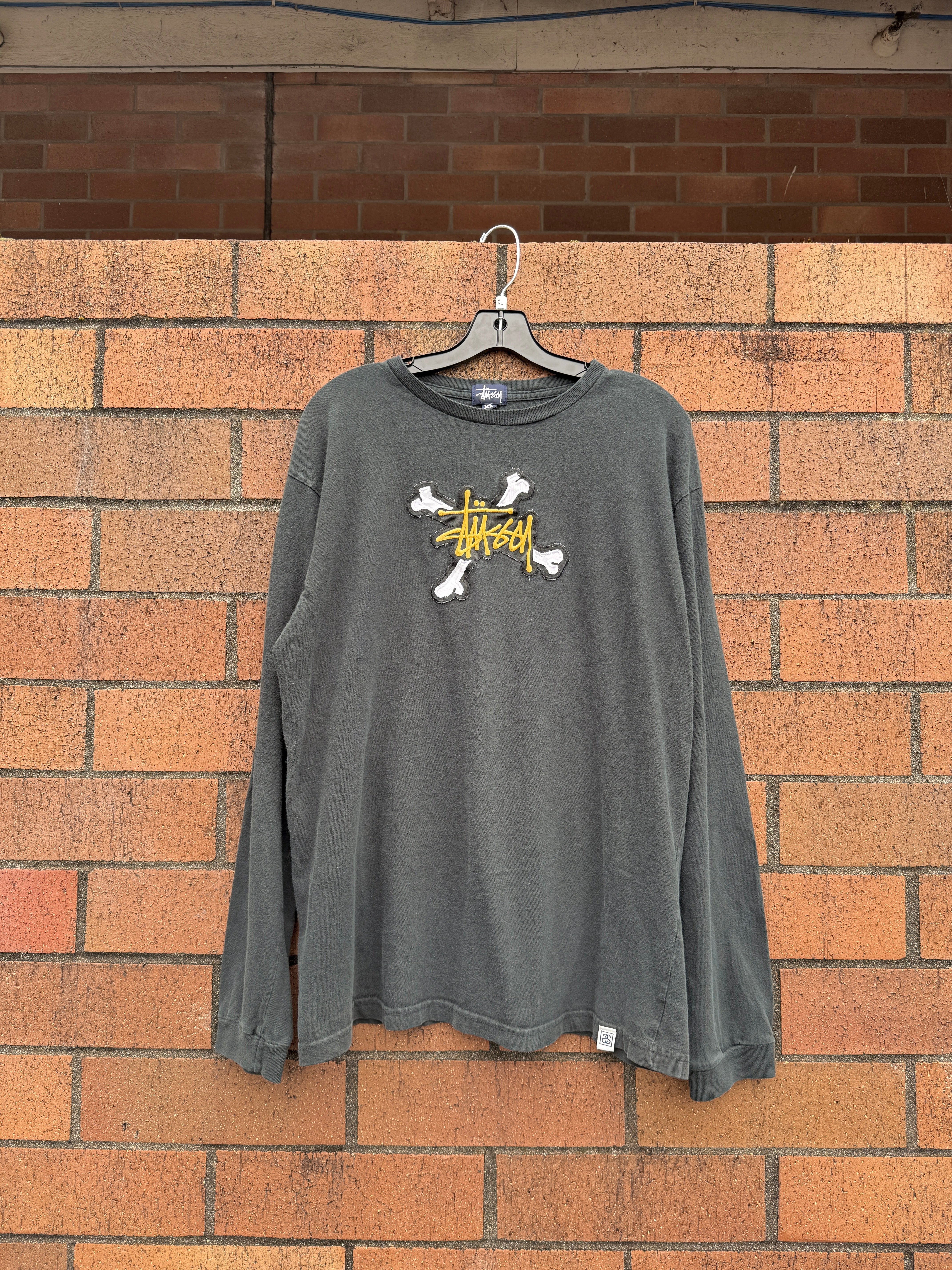 90s Stussy Crossbones Script Long Sleeve Tee (Made in USA) Size XL