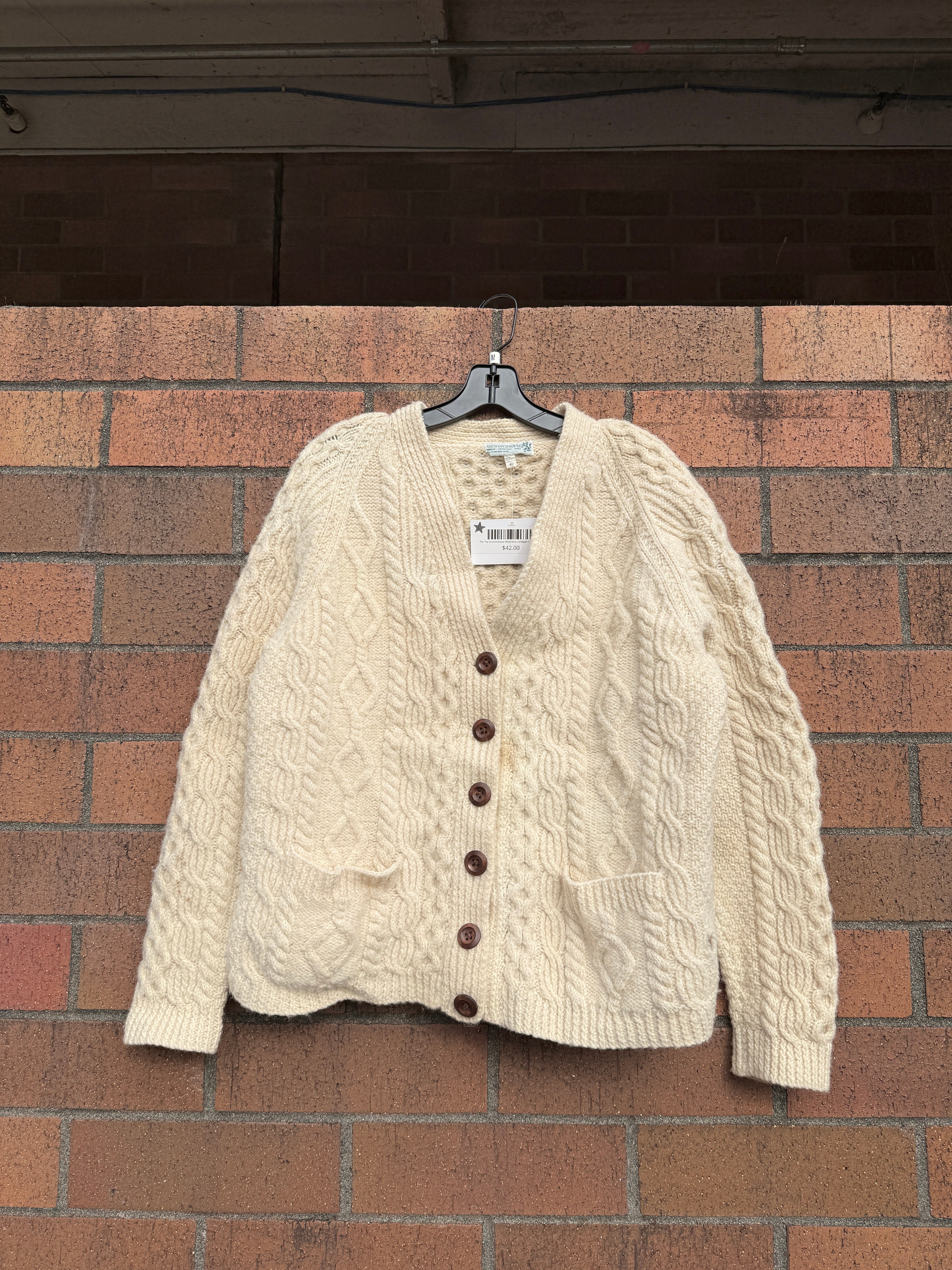 70s The ScotchHouse Wool Knit Cardigan Cream Sz 40