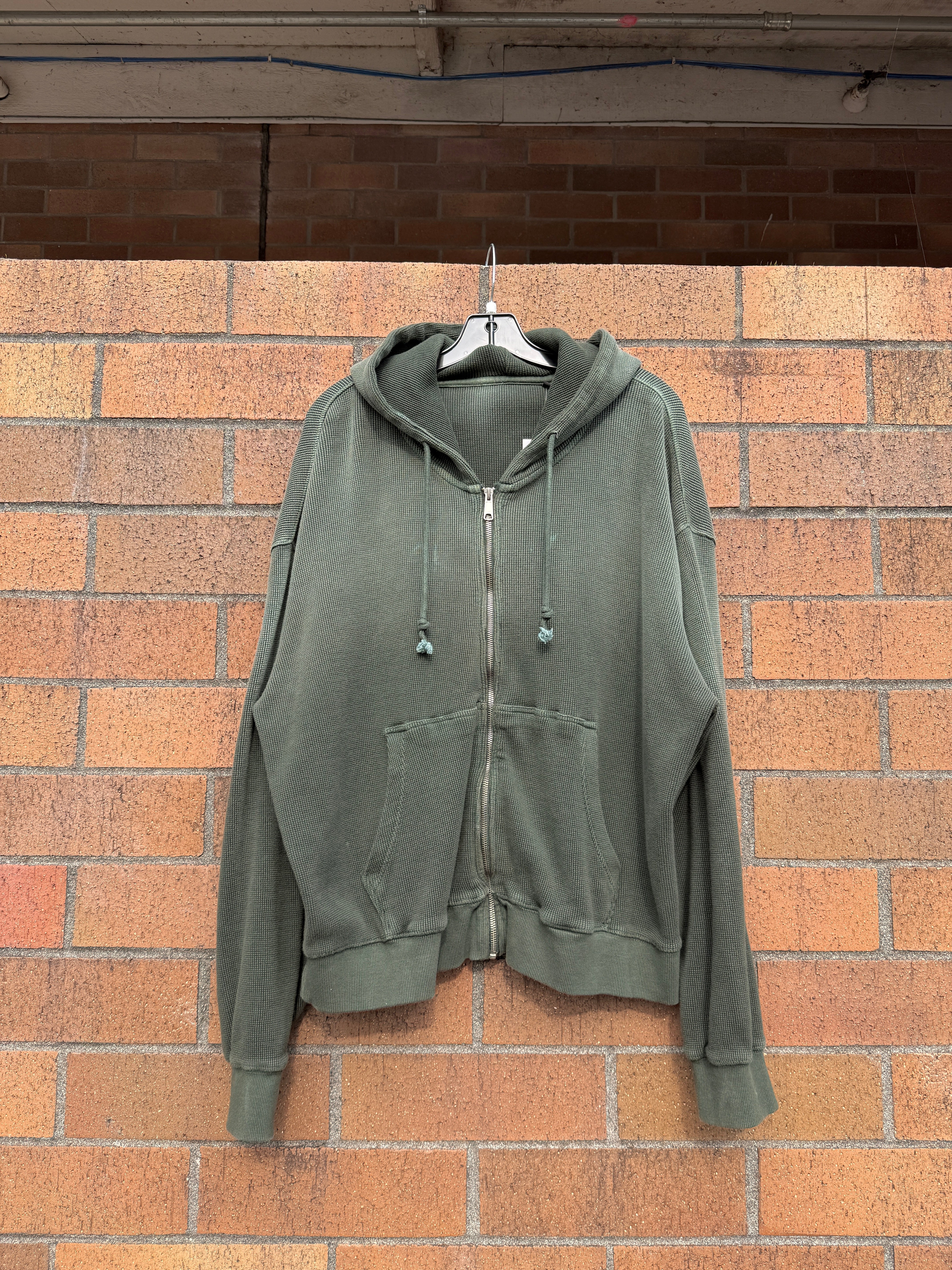 042 Clothing Sun Dried Waffle Knit Zip Up Hoodie Forest Green Size L