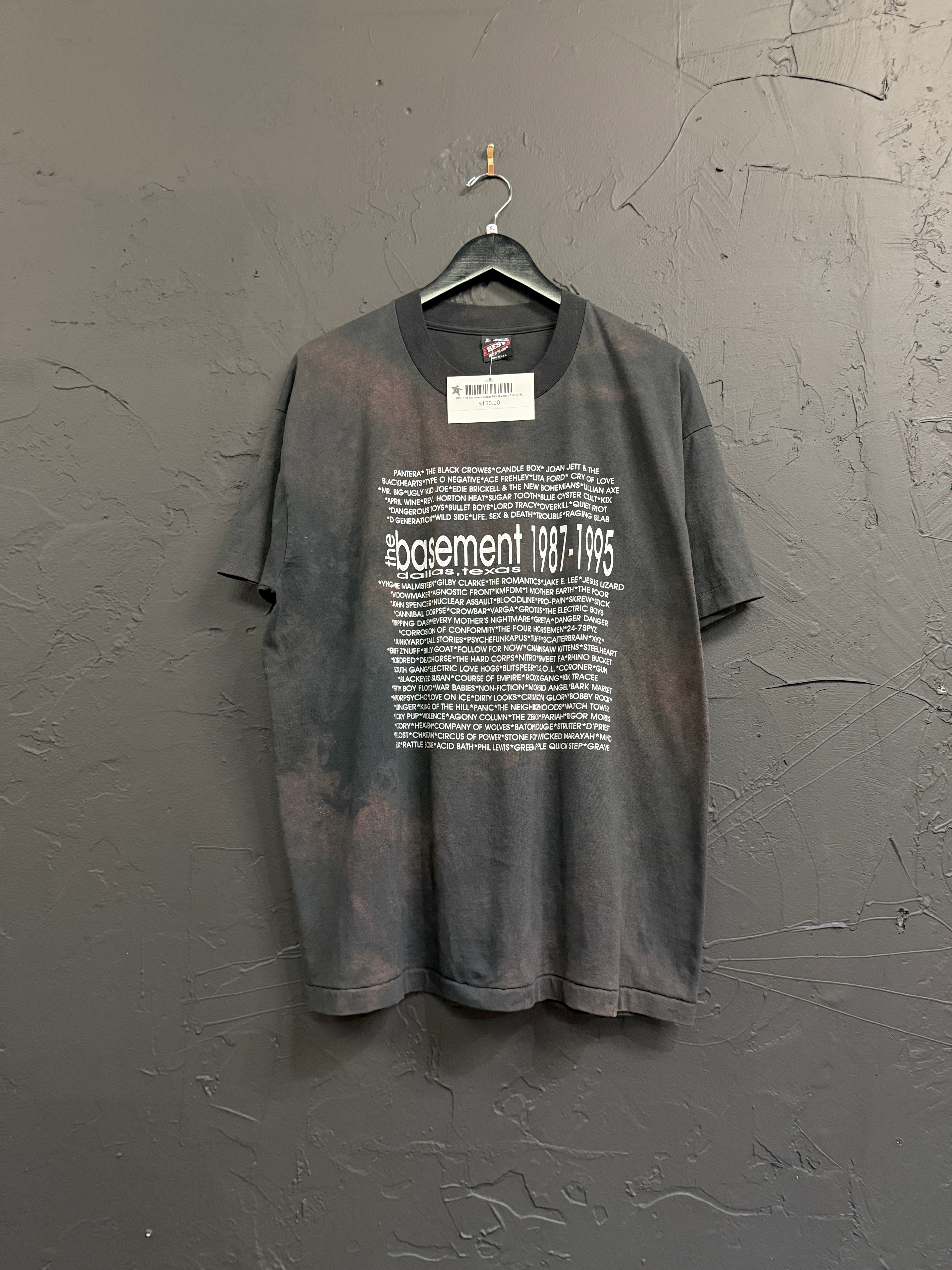 1995 The Basement Dallas Metal Venue Tee Sz XL