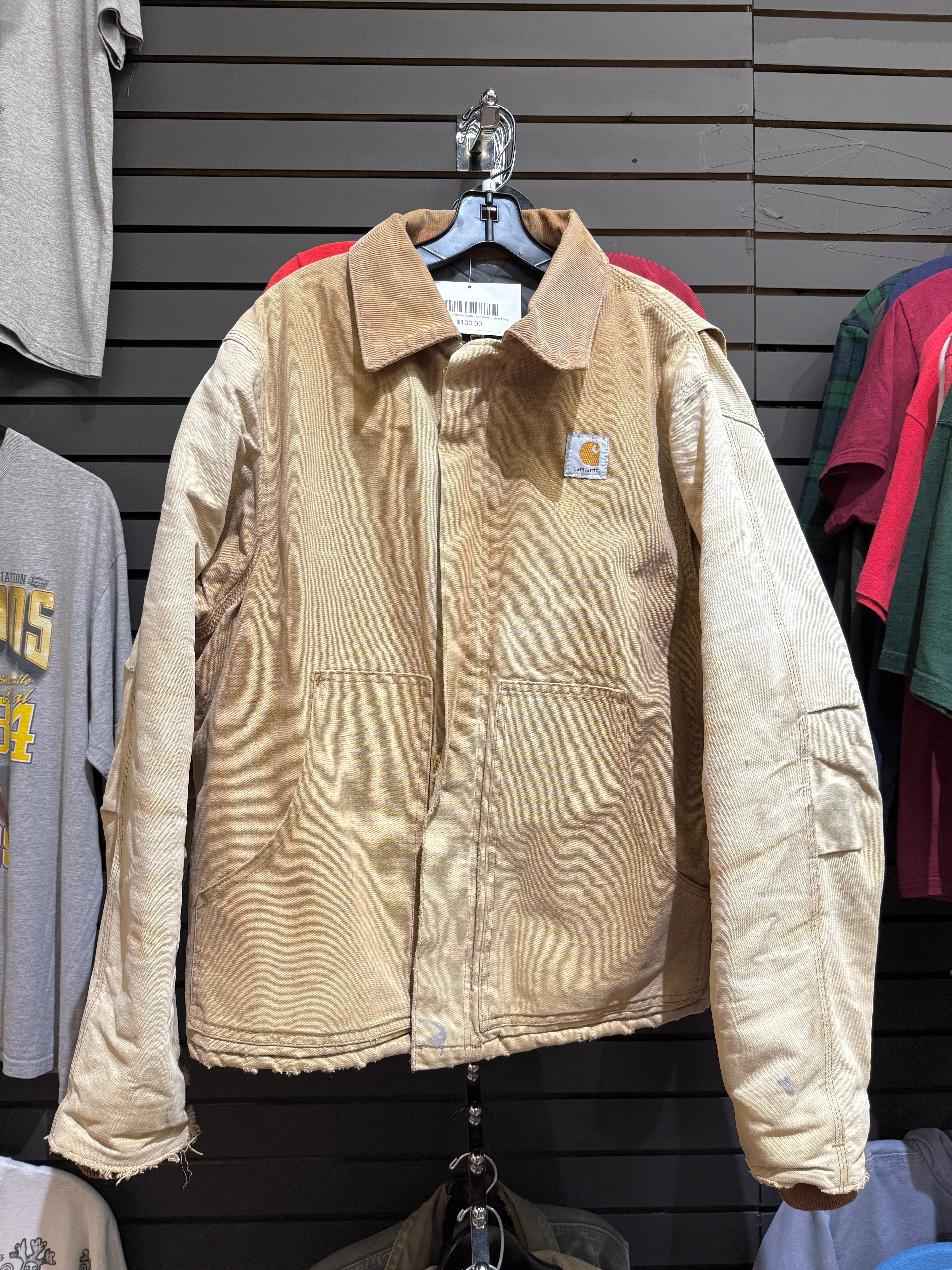 Y2K Carhartt Faded Tan Quilted Lined Arctic Jacket Sz L