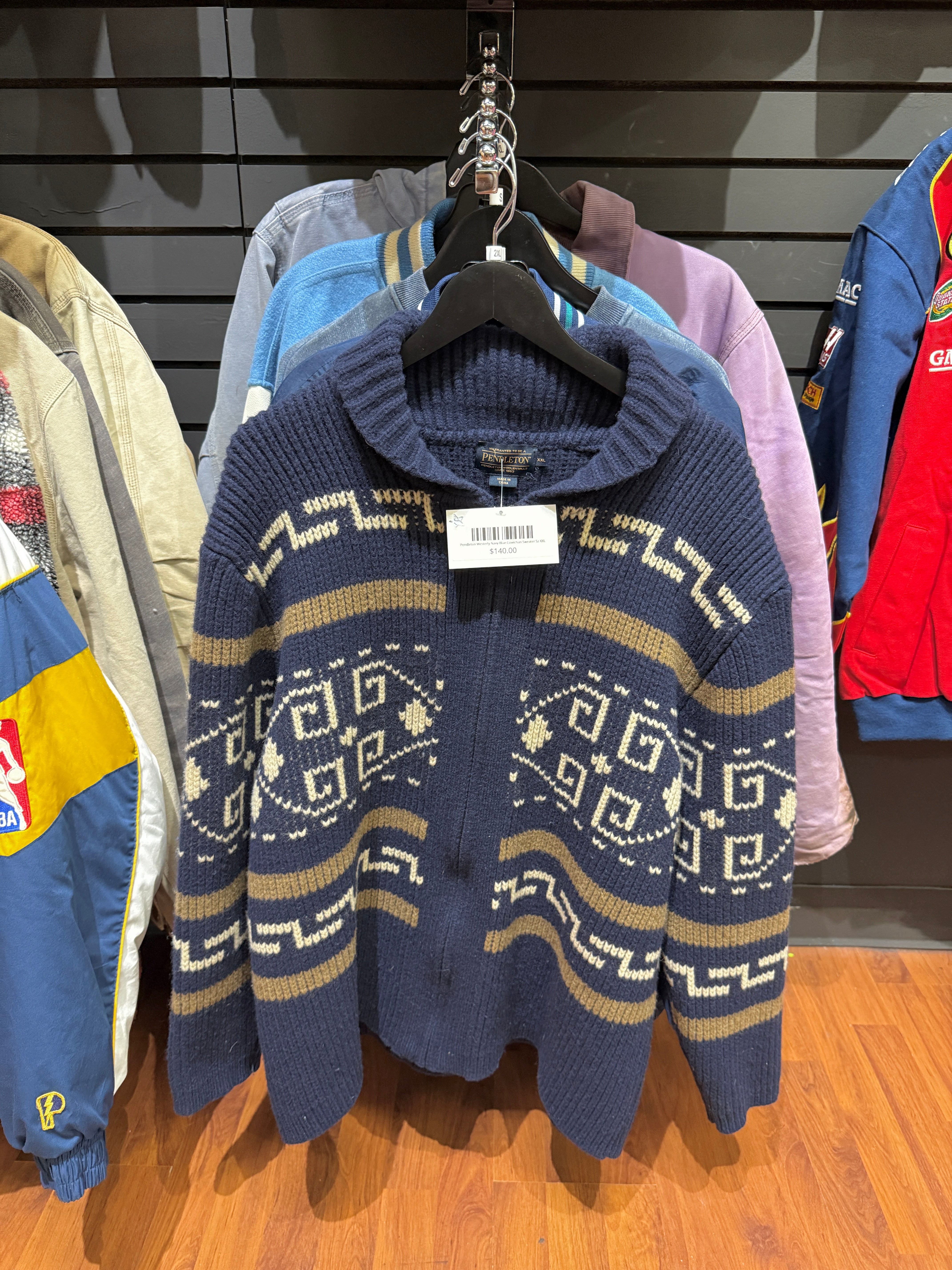 Pendleton Westerly Navy Blue Cowichan Sweater Sz XXL