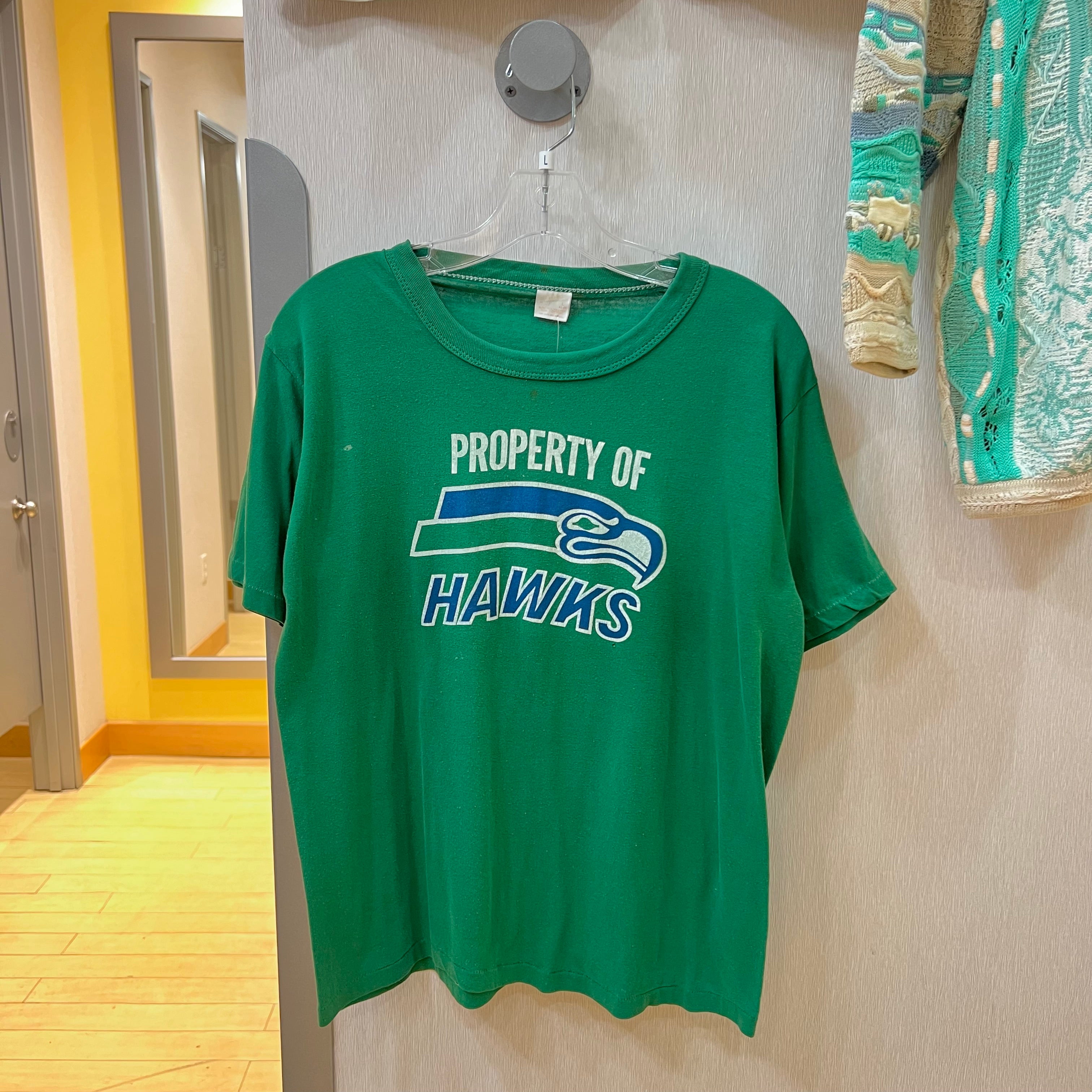 80s Property of Seattle Seahawks Tee Green Sz L