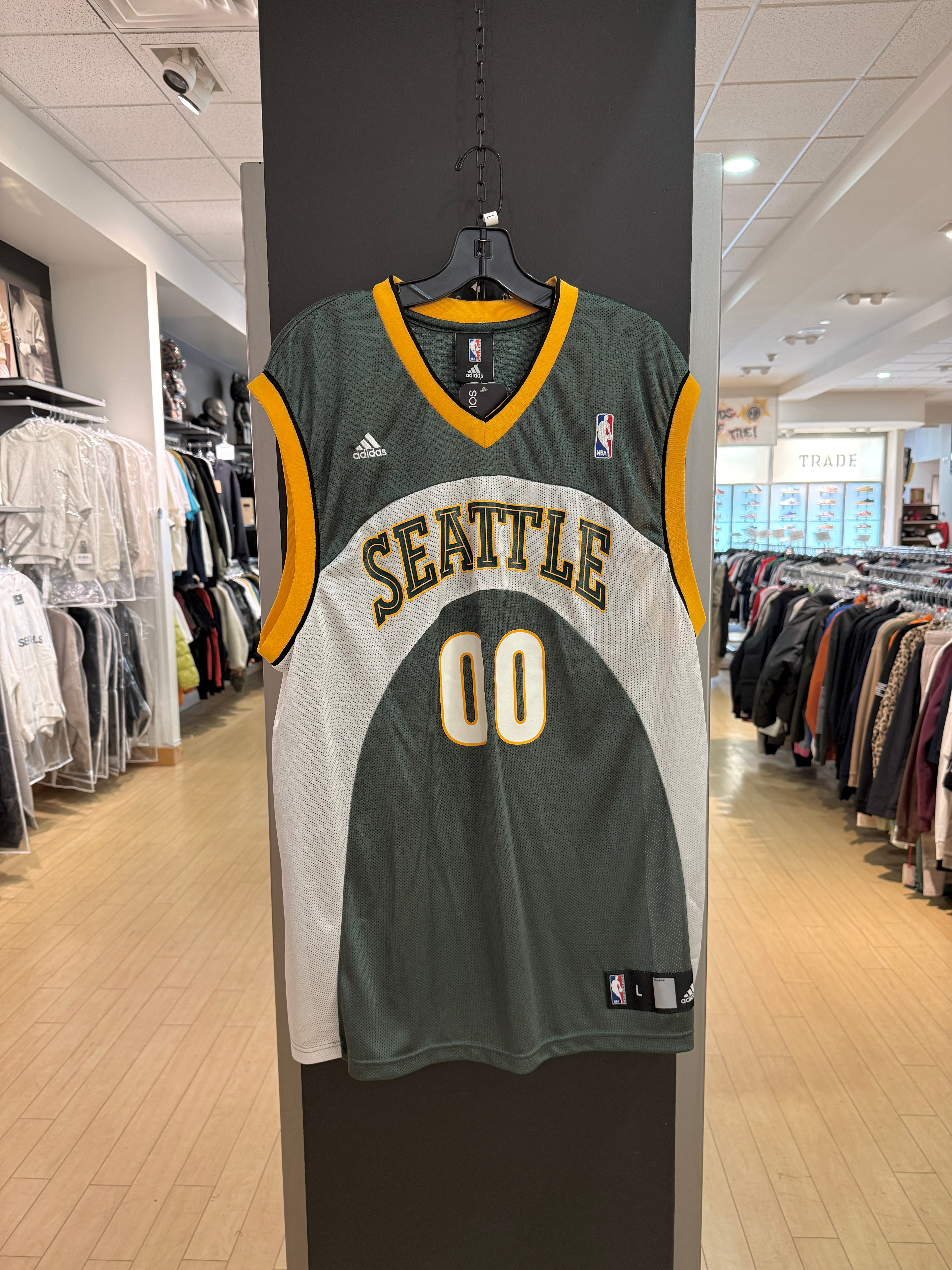 Y2K Junior Custom Green Adidas Seattle Sonics Swingman Jersey Size L
