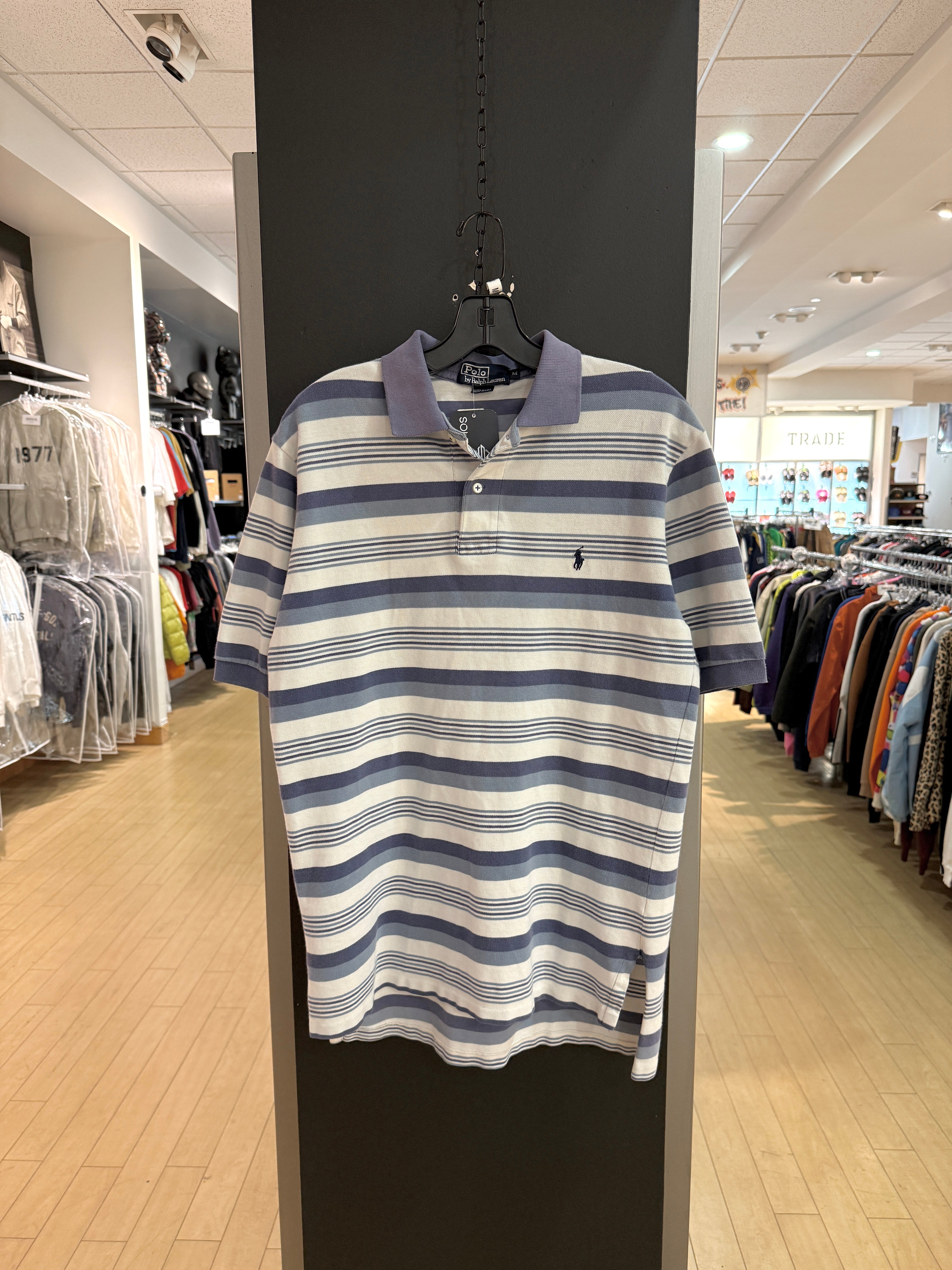 90s Polo Ralph Lauren White / Blue Striped Polo Size M
