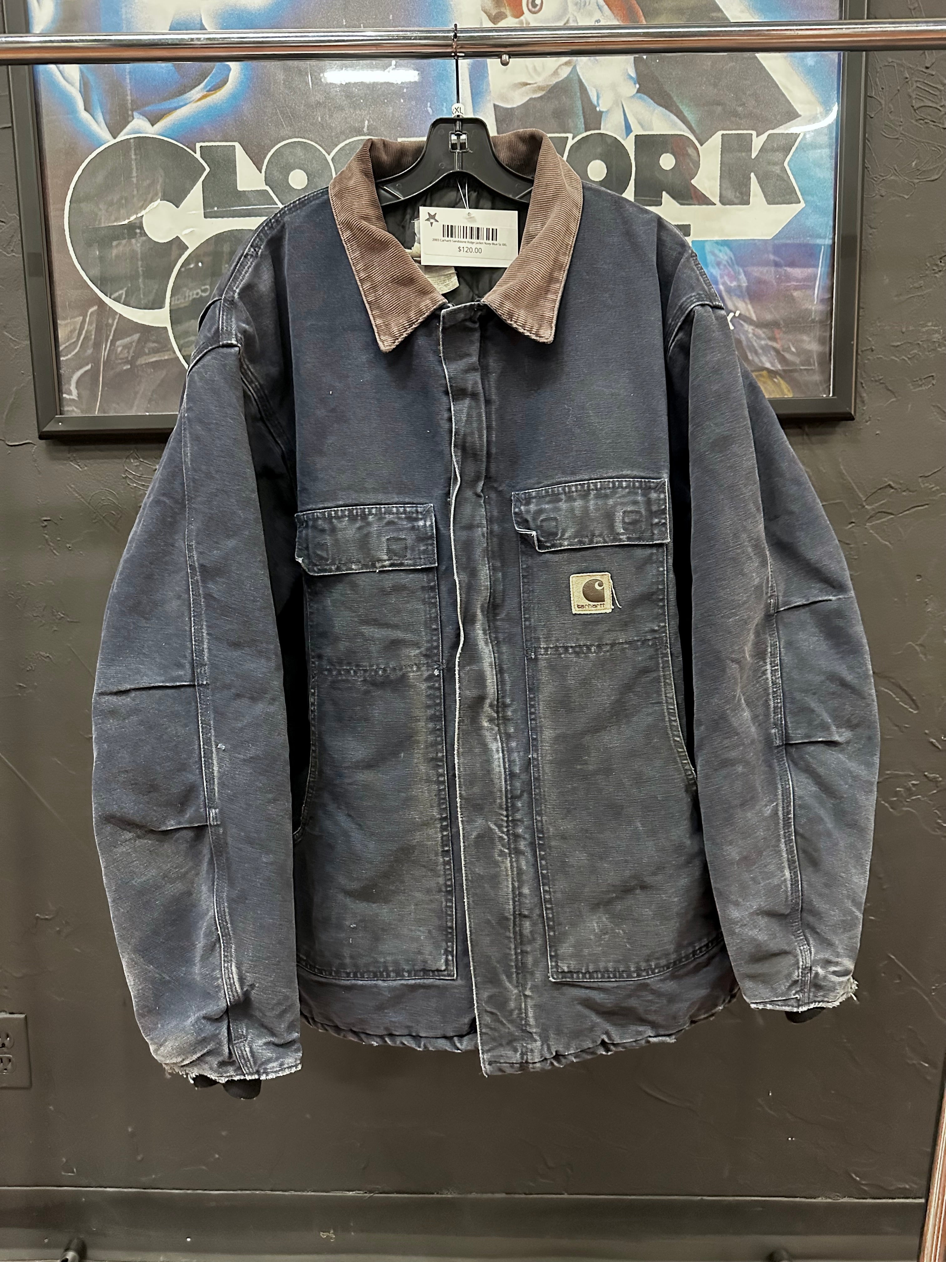 2003 Carhartt Sandstone Ridge Jacket Navy Blue Sz XXL