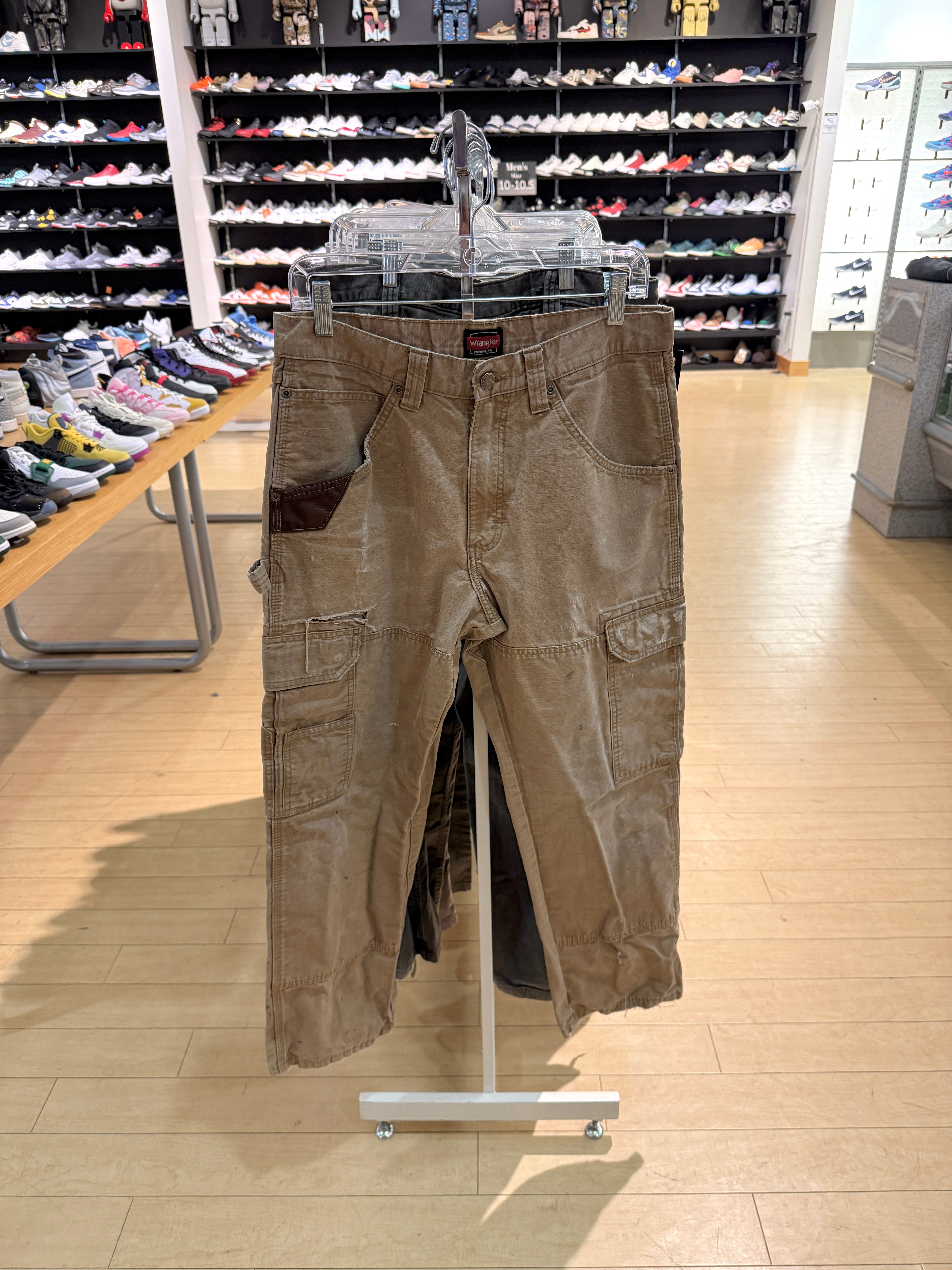 Y2K Wrangler Riggs Thrashed Ripstop Cargo Pants Faded Tan Size 32