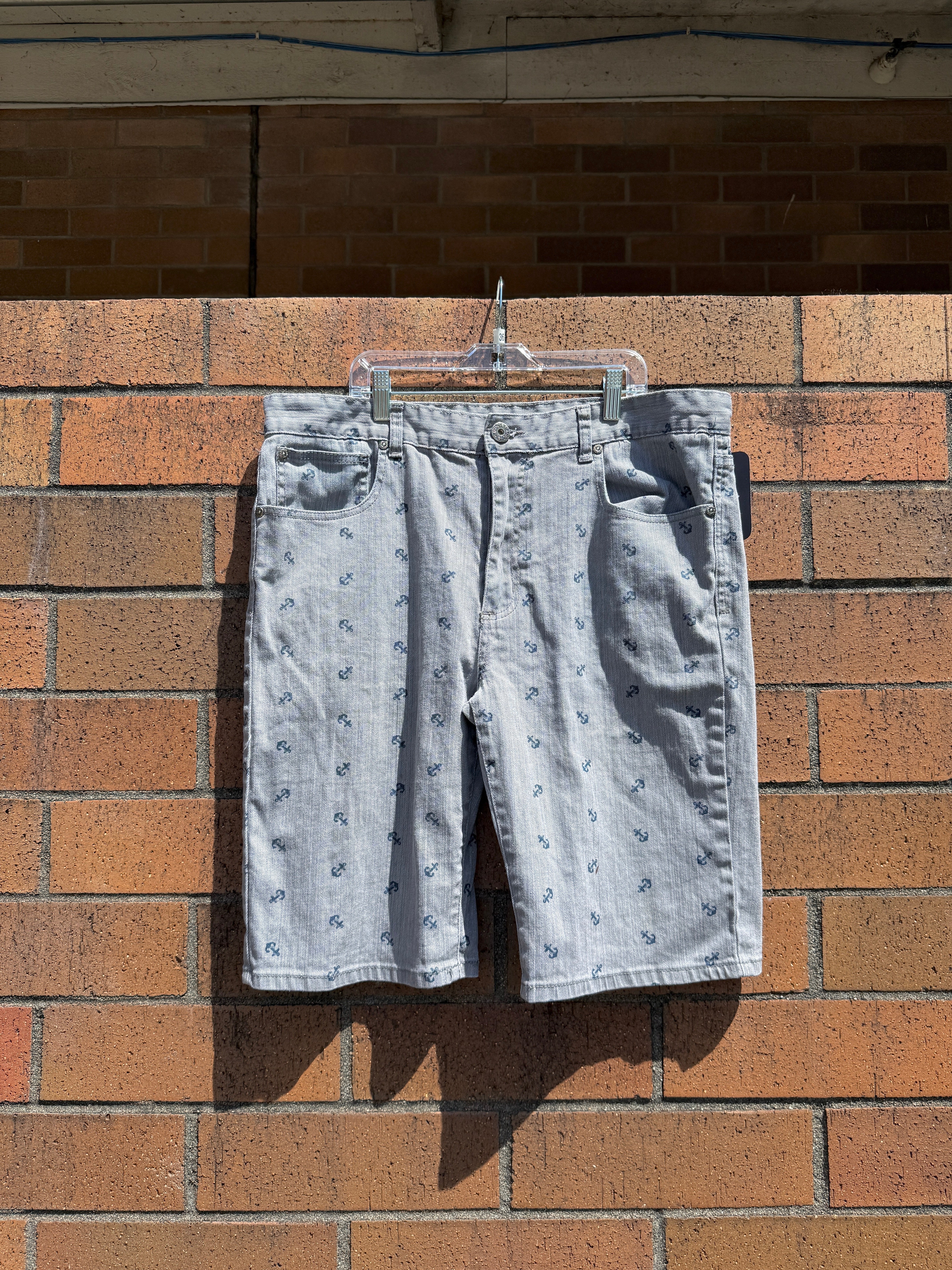 Y2K Carbon Denim Anchor Print Jorts Size 36