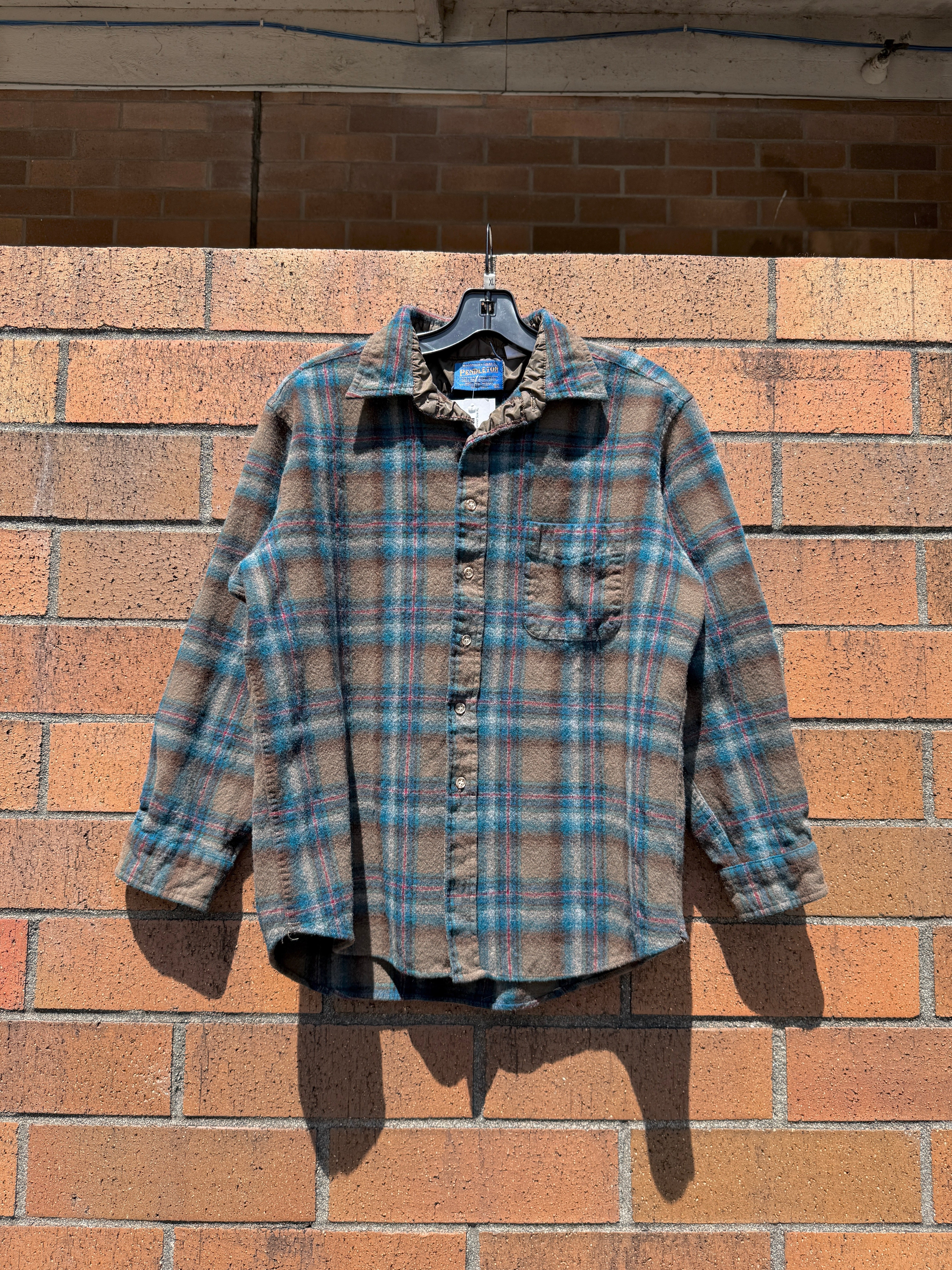 90s Pendleton Brown Plaid Wool Flannel Size XL