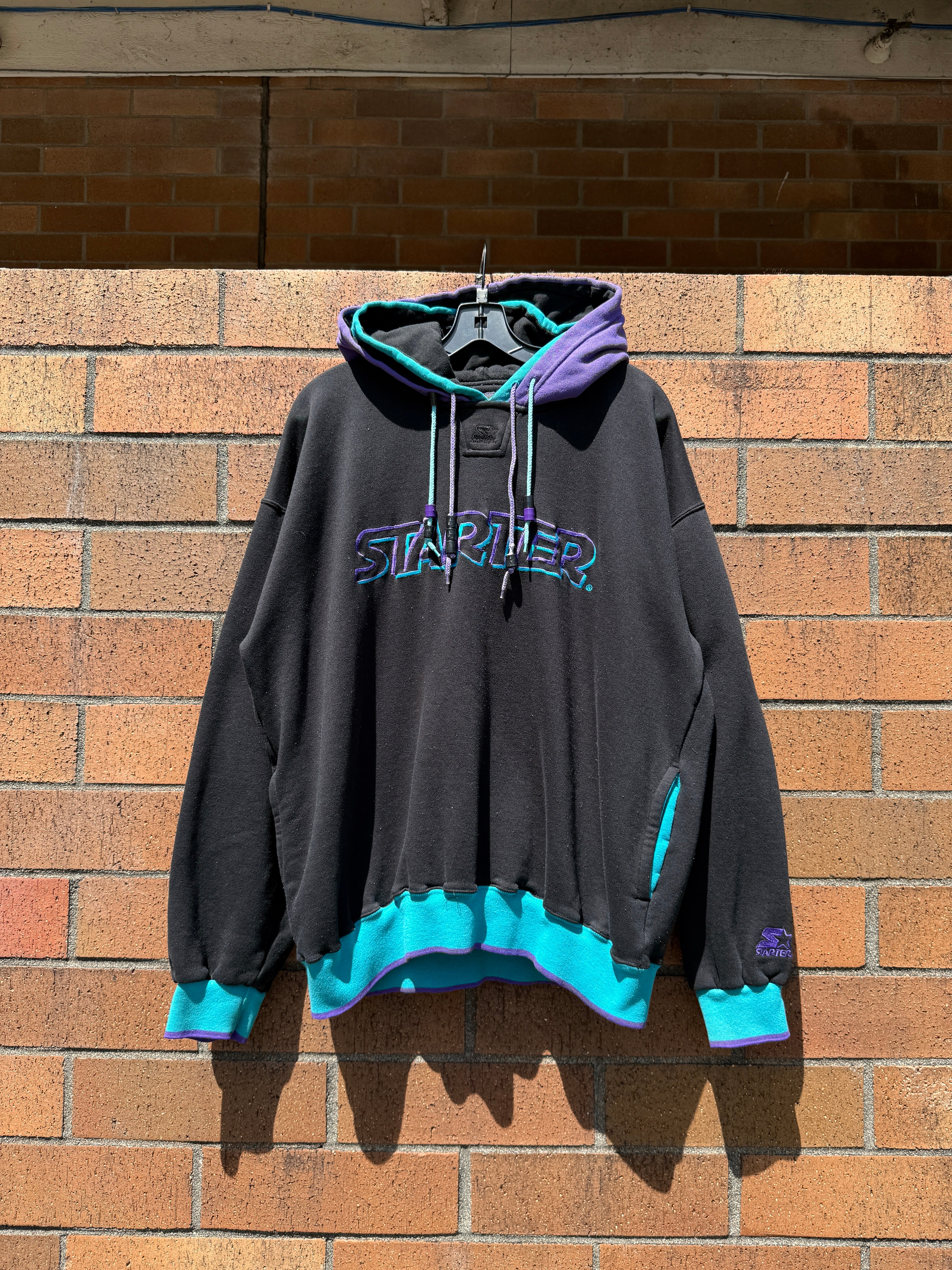 90s Starter Double Hood Sweatshirt Black / Purple Size XL
