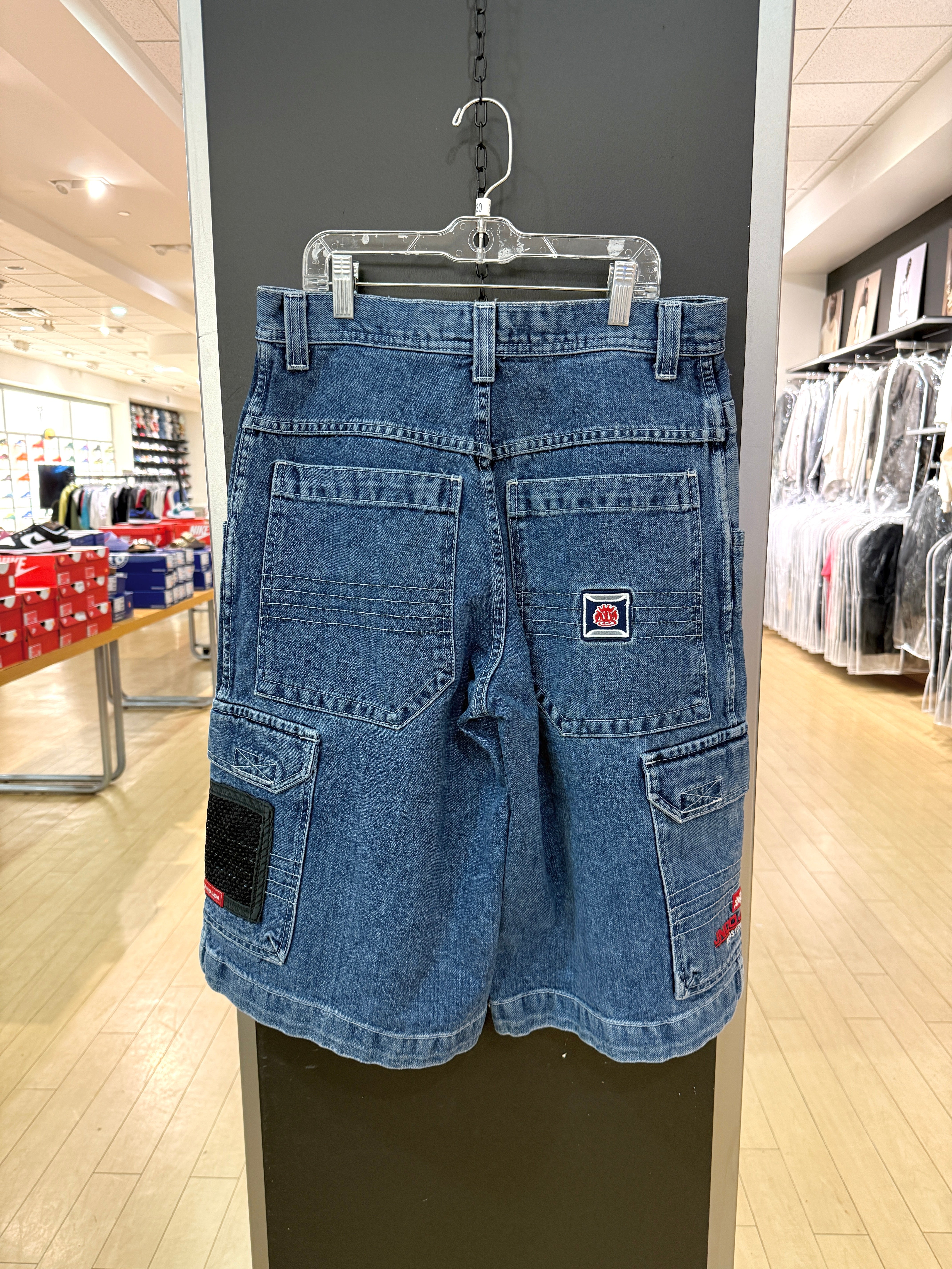 Y2K JNCO Jeans Medium Wash Denim Cargo Jorts Sz 30