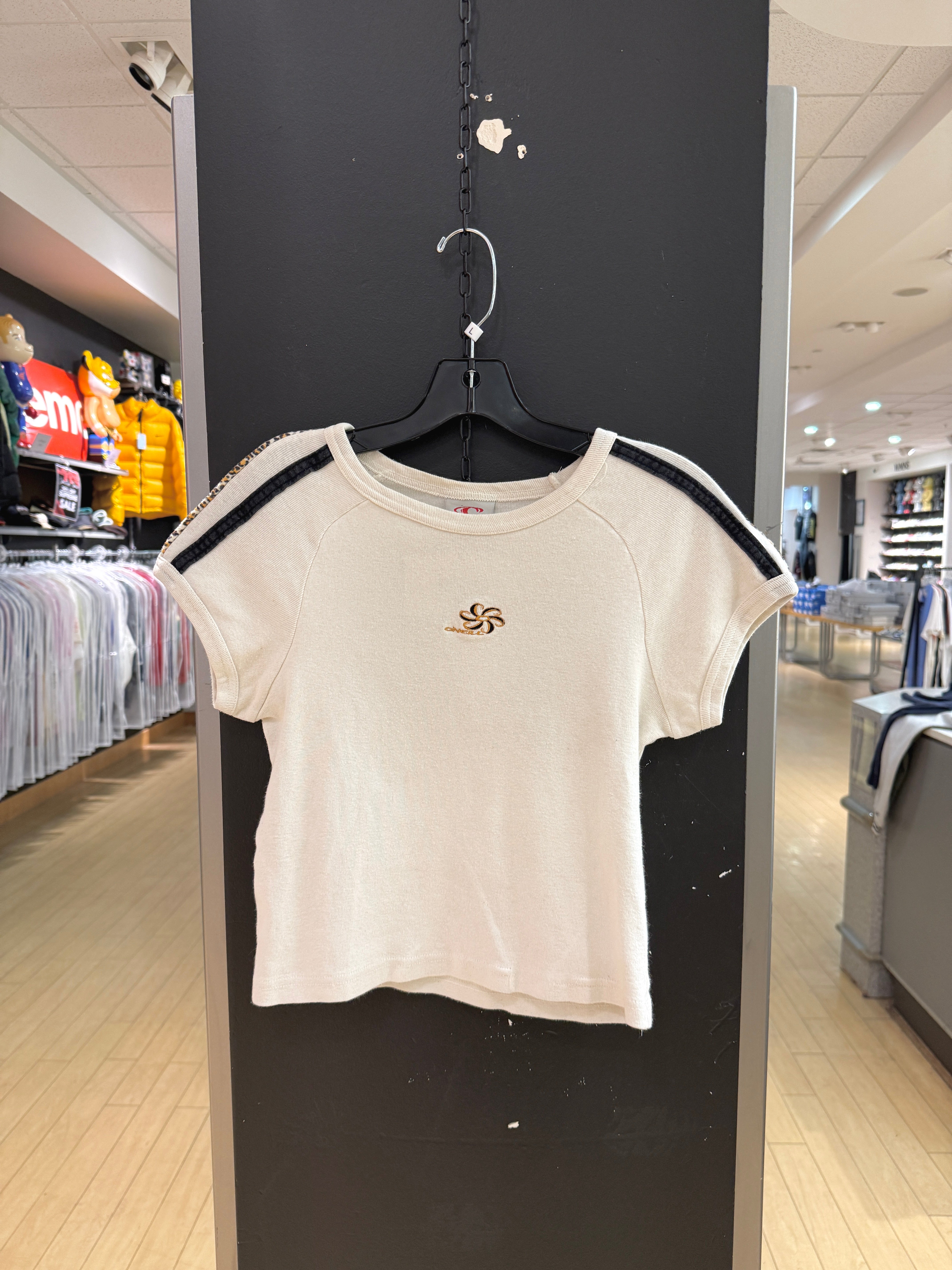 Women's 90s O'Neill Cheetah Stripe Baby Tee Sz L