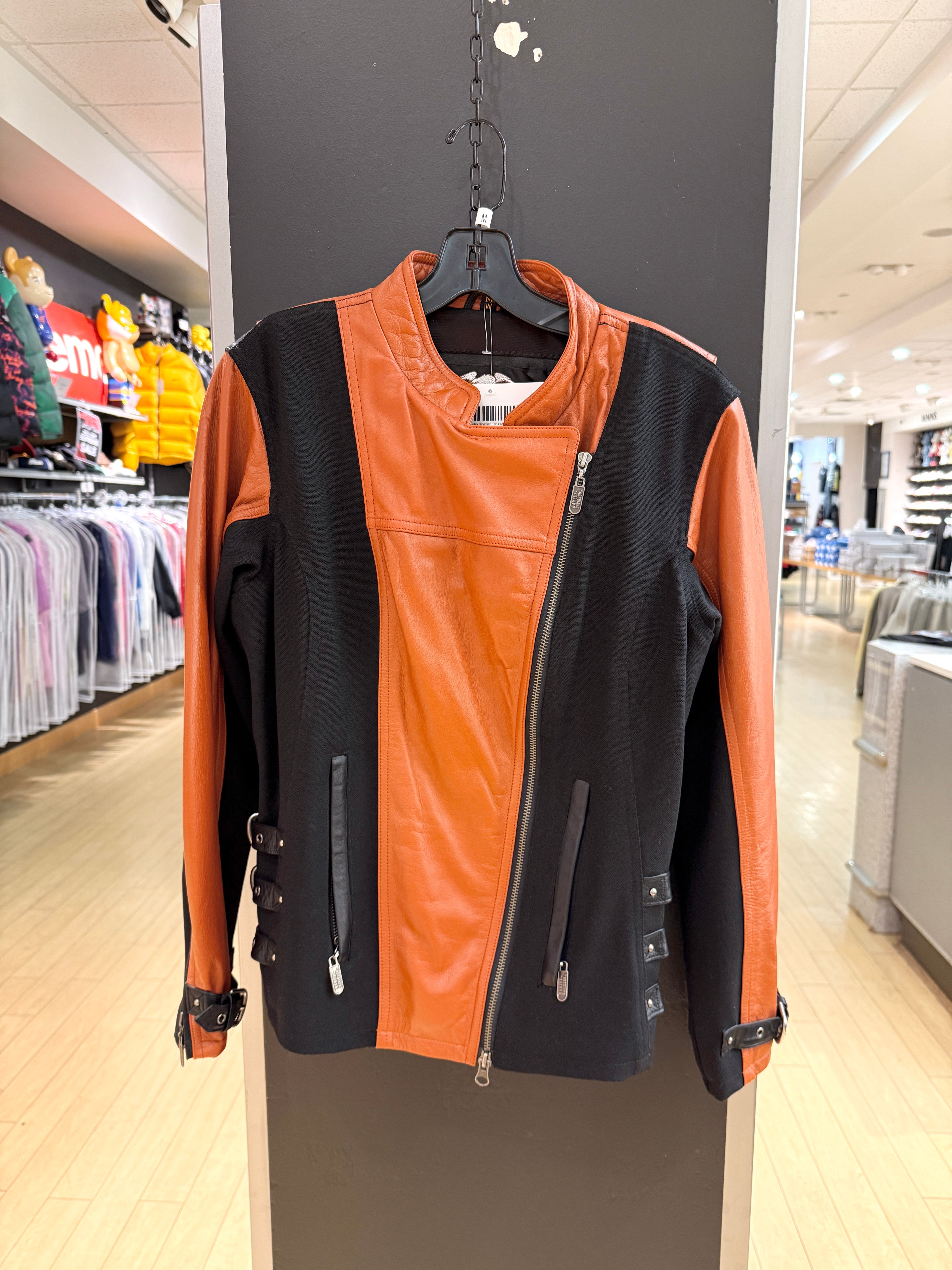 Women's 90s Harley Davidson Tan Leather Biker Jacket Sz M