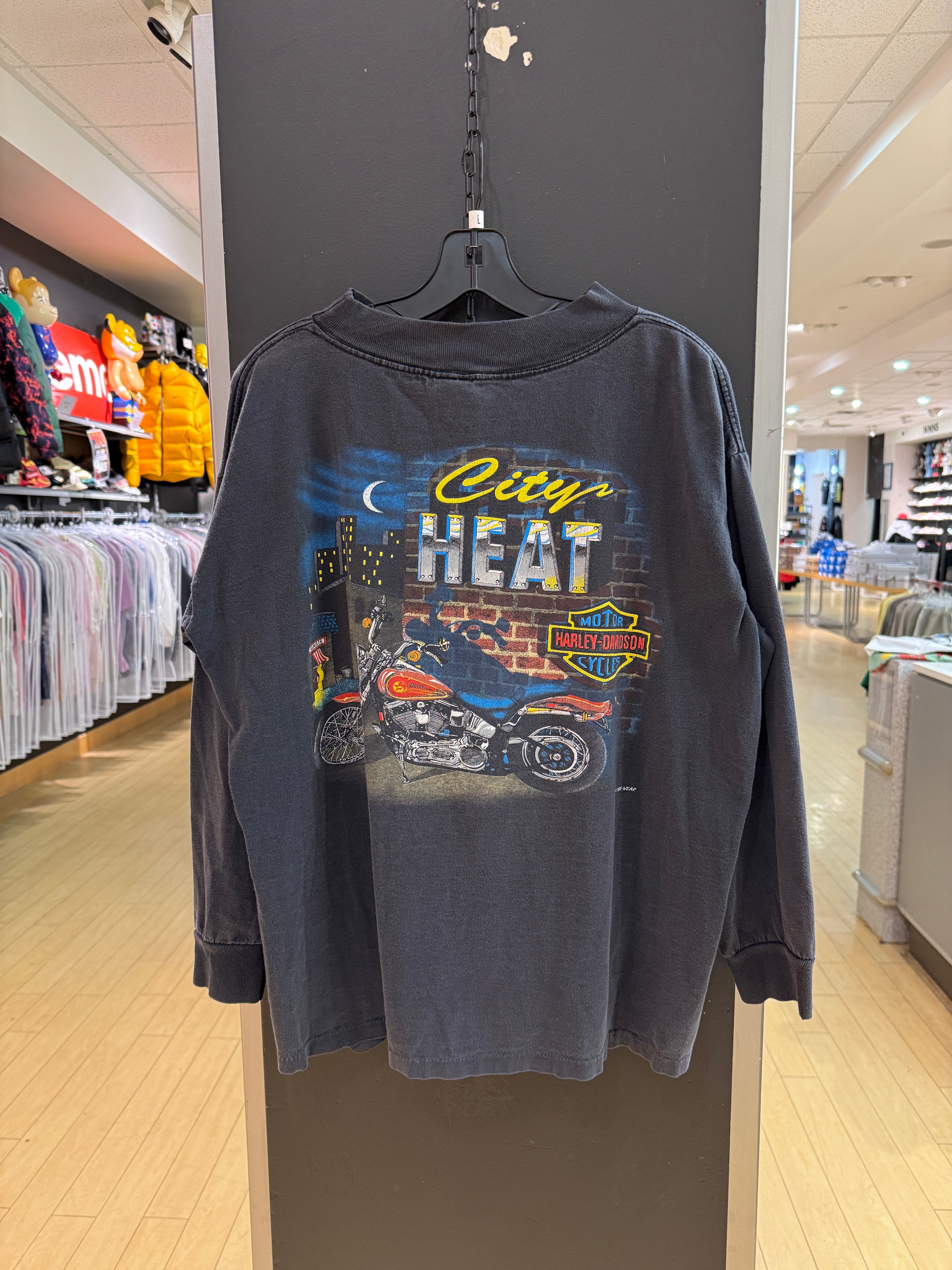 90s Harley Davidson City Heat Long Sleeve Pocket Tee Sz L