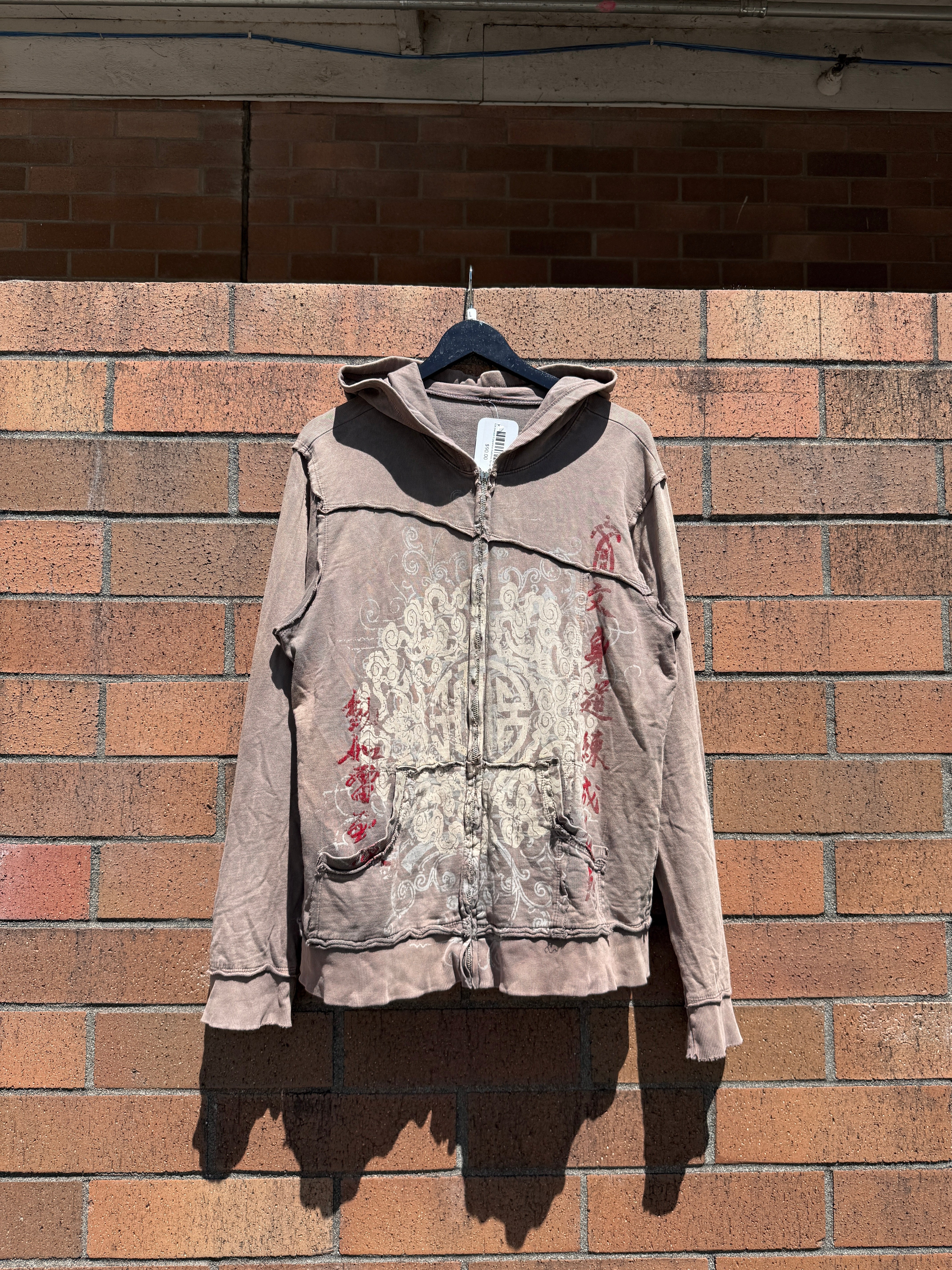 Y2K Division G Japanese Buddhist Zip Up Hoodie Size L