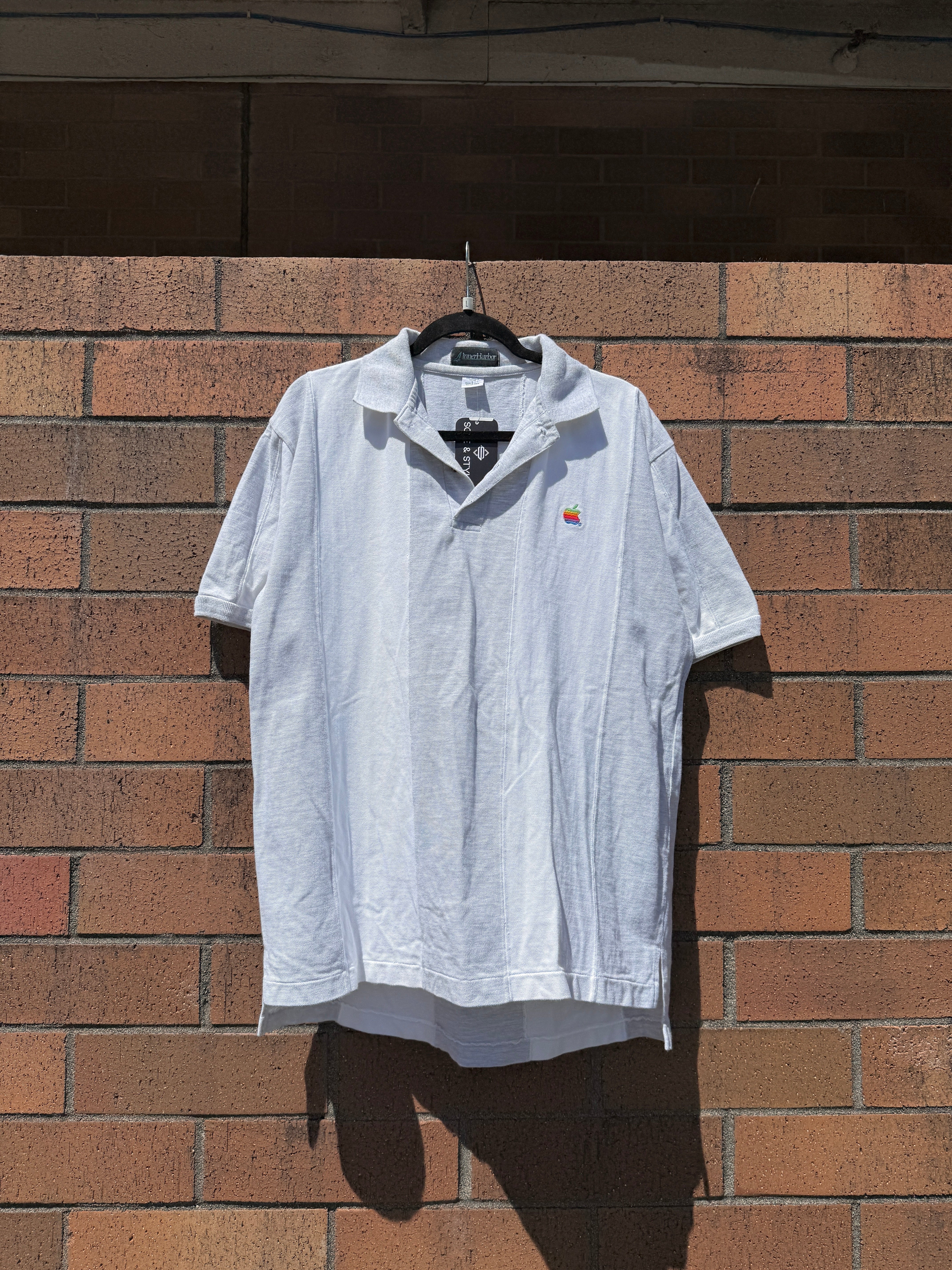 90s Apple Macintosh Grey Striped Employee Polo Size L