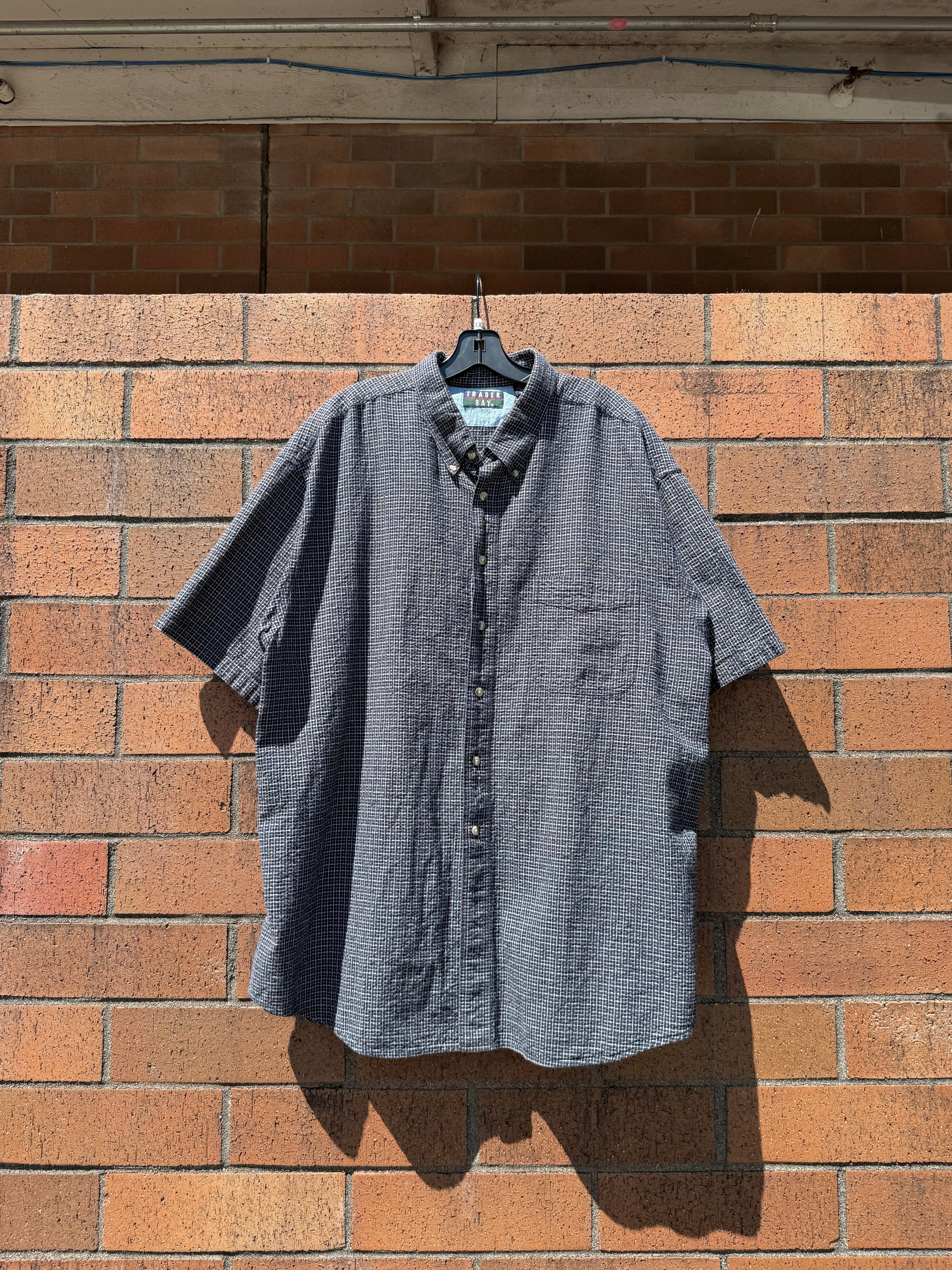 90s Trader Bay Short Sleeve Navy Plaid Flannel Size XXL