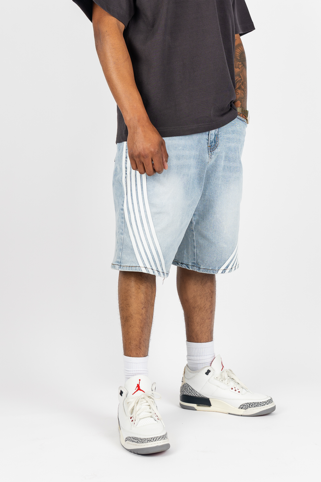 Rebel Minds Light Wash Denim Racer Jorts Sz 36