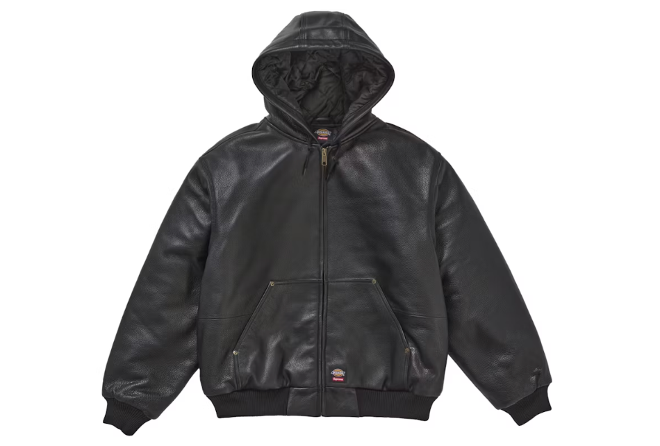 Supreme Dickies Hooded Leather Work Jacket Black Sz L