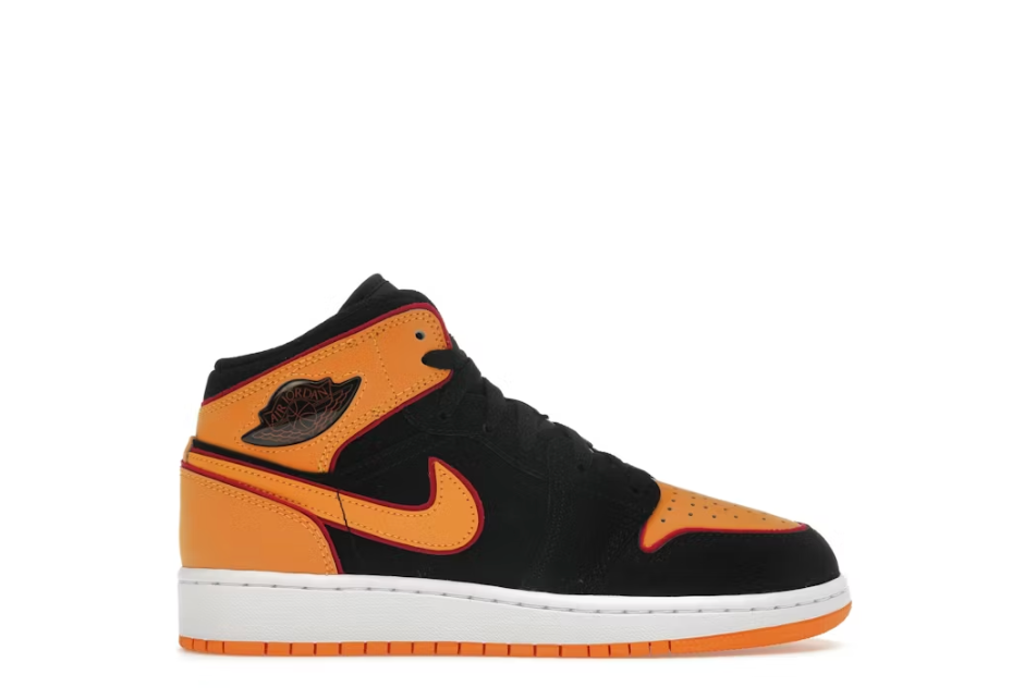 Jordan 1 Mid SE Black Vivid Orange (GS) SZ 6.5Y MISSING LID