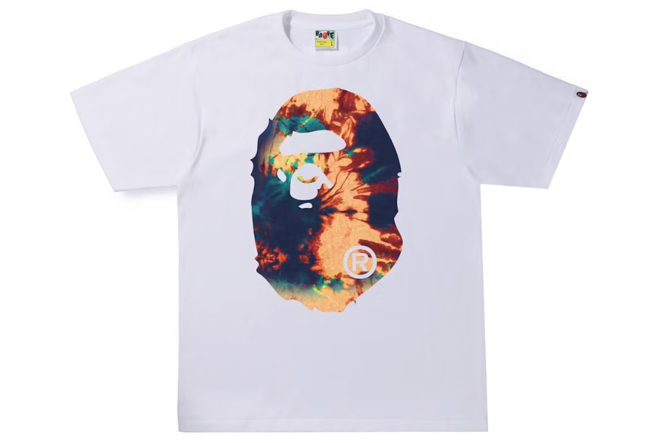 BAPE Tie Dye Big Ape Head Tee White/Navy SZ L