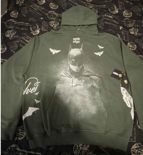 DARC SPORT KHAKI GREEN BATMAN HOODIE SZ XL USED