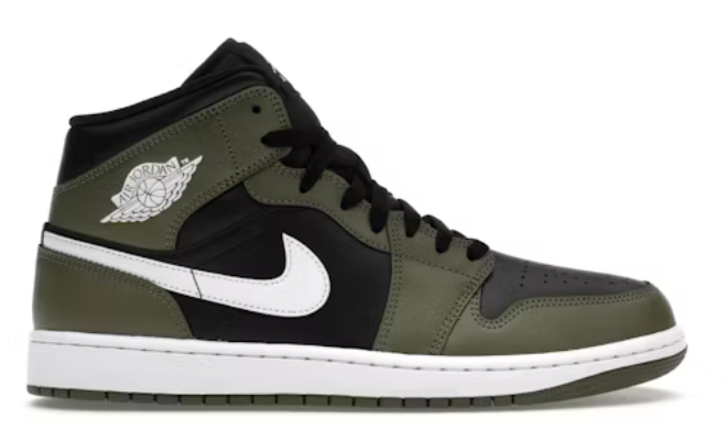 Jordan 1 Mid Black White Olive SZ 10 MISSING LID