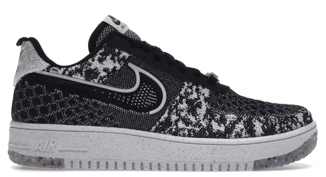 Nike Air Force 1 Low Crater Flyknit Black White Melange SZ 8 USED NO BOX