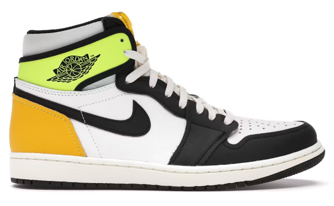 Jordan 1 Retro High White Black Volt University Gold SZ 8