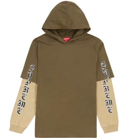 Supreme Layered Hooded L/S Top Olive SZ M