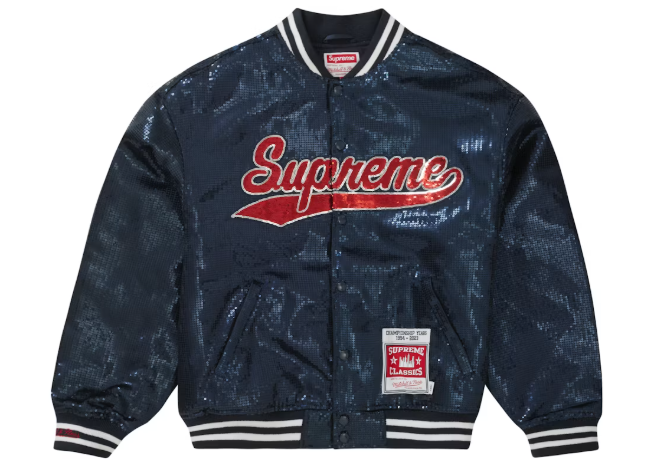 Supreme Mitchell & Ness Sequin Varsity Jacket Navy SZ S