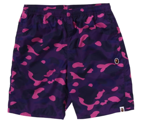 BAPE Color Camo Ape Head One Point Beach Shorts Royal Purple SZ L