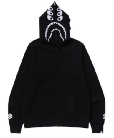 BAPE x Bounty Hunter Mad Shark Full Zip Hoodie Black SZ L