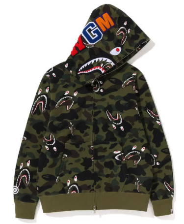 BAPE Shark 1St Camo Shark Full Zip Hoodie (SS23) Green SZ L
