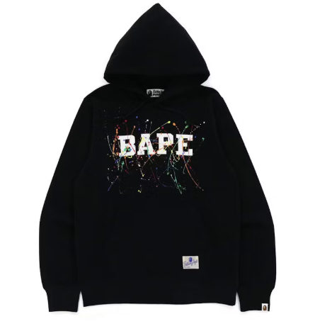BAPE Paint Splatter Pullover Hoodie Black SZ XXL