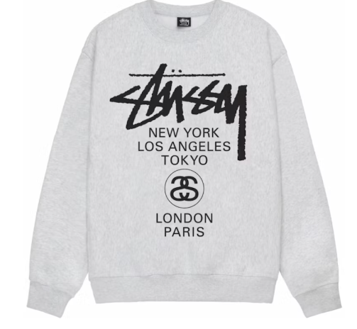 Stussy World Tour Crewneck Ash Heather SZ L