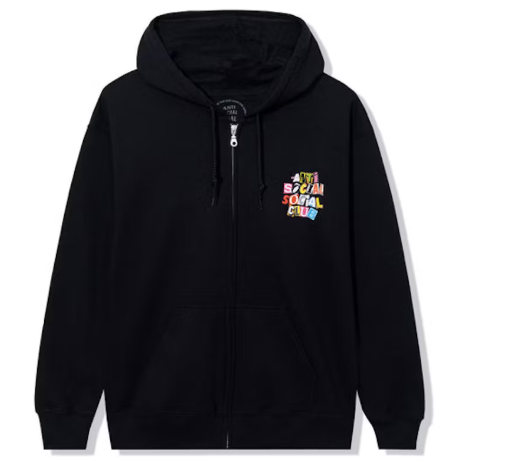 Anti Social Social Club Torn Pages Of Our Story Zip Up Hoodie Black SZ XXL