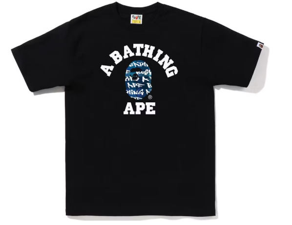 BAPE Graffiti Check College Tee Black Blue SZ L