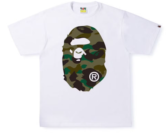 BAPE 1st Camo Big Ape Head Tee White Green SZ L