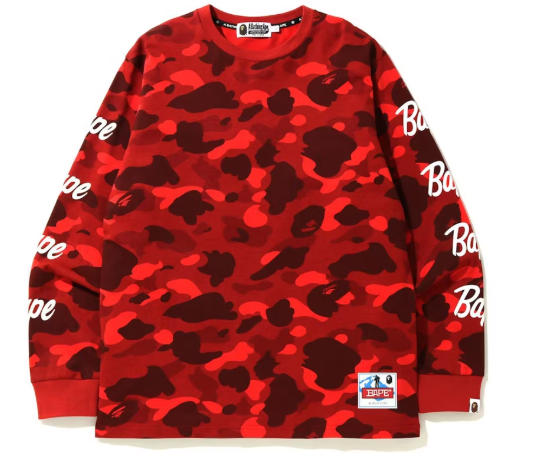 BAPE Color Camo Sleeve Logo L/S Tee Red SZ XL