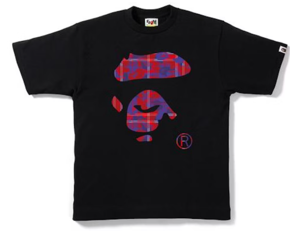 BAPE Check Camo Ape Face Tee Black/Red SZ XL