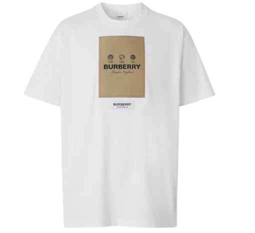 Burberry Label Applique Cotton Oversized T-Shirt White SZ M