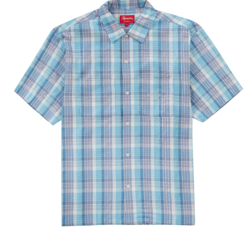 Supreme Metallic Plaid S/S Shirt Light Blue SZ L