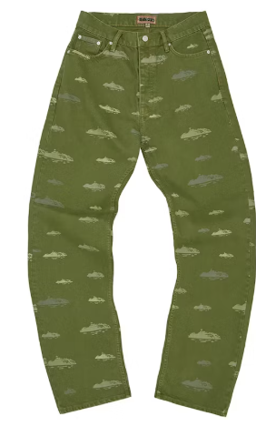 Corteiz Alcatraz Pattern Denim Jeans Khaki SZ XL