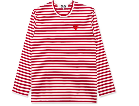 Comme des Garcons PLAY Play Big Red Heart Striped L/S T-shirt Red/White SZ S