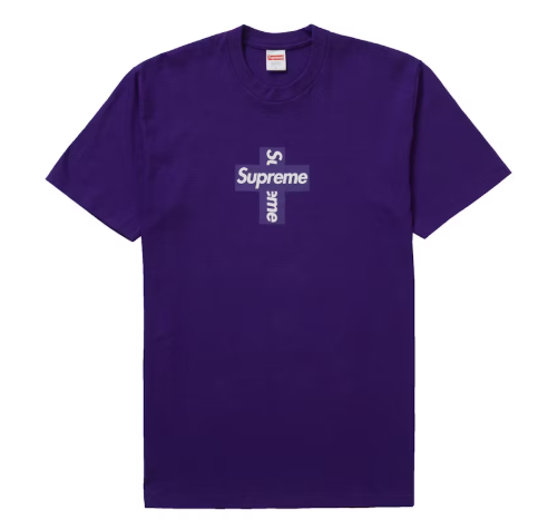 Supreme Cross Box Logo Tee Purple SZ M DEFECT