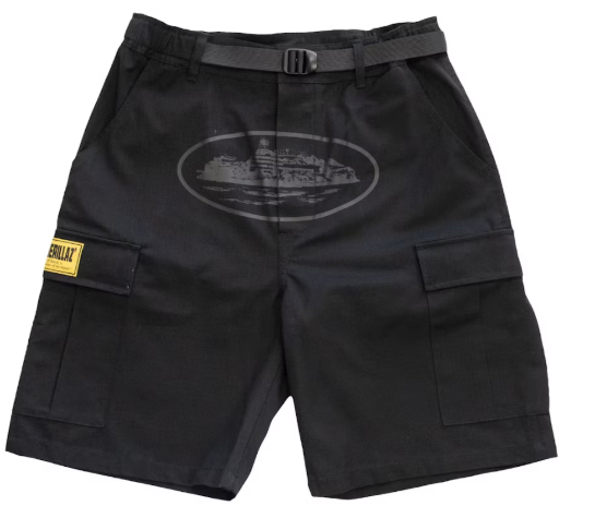 Corteiz OG Cargo Shorts Triple Black SZ S DEFECT